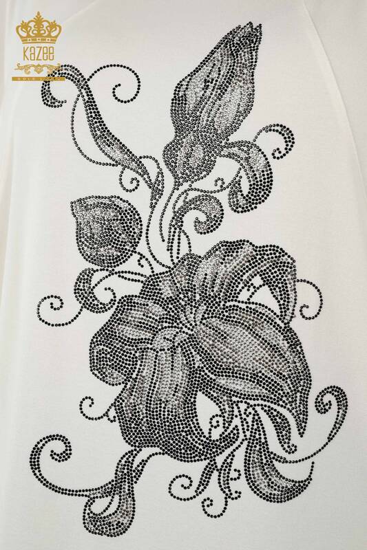 Bluză de damă cu ridicata cu modele florale Ecru - 79121 | KAZEE