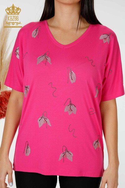 Bluză de damă cu ridicata cu modele florale fuchsia - 78934 | KAZEE - Thumbnail