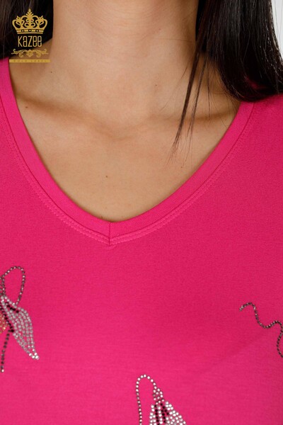 Bluză de damă cu ridicata cu modele florale fuchsia - 78934 | KAZEE - Thumbnail