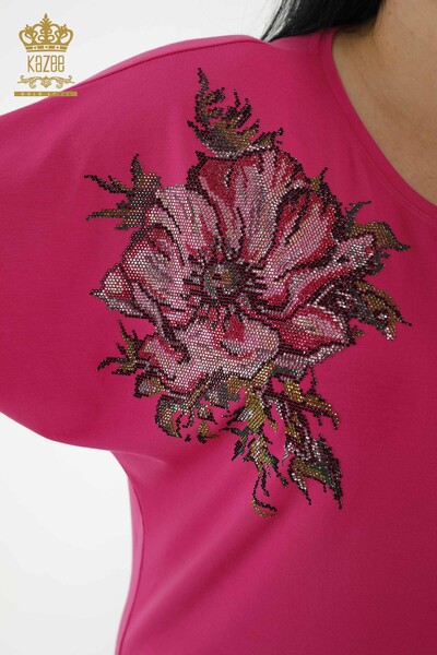 Bluză de damă cu ridicata cu modele florale fuchsia - 79089 | KAZEE - Thumbnail