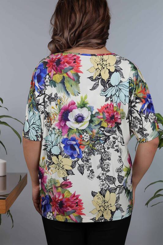 Bluză de damă cu ridicata cu model floral imprimat digital - 12015 | KAZEE