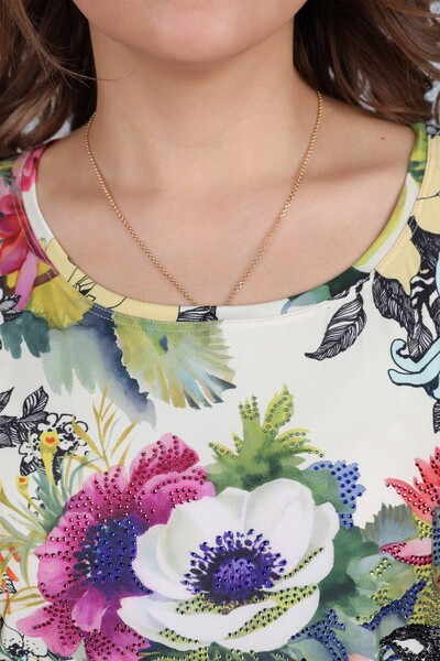 Bluză de damă cu ridicata cu model floral imprimat digital - 12015 | KAZEE - Thumbnail