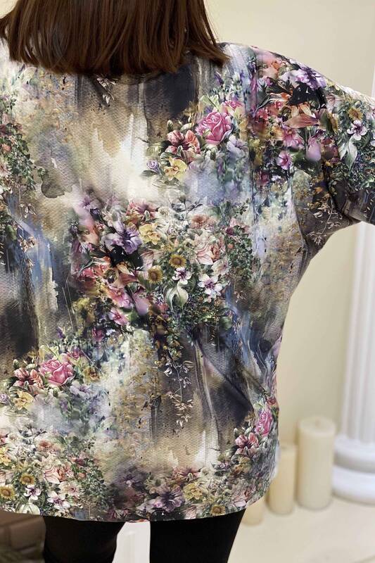 Bluză cu ridicata pentru femei, cu mânecă scurtă, cu modele florale - 77773 | Kazee