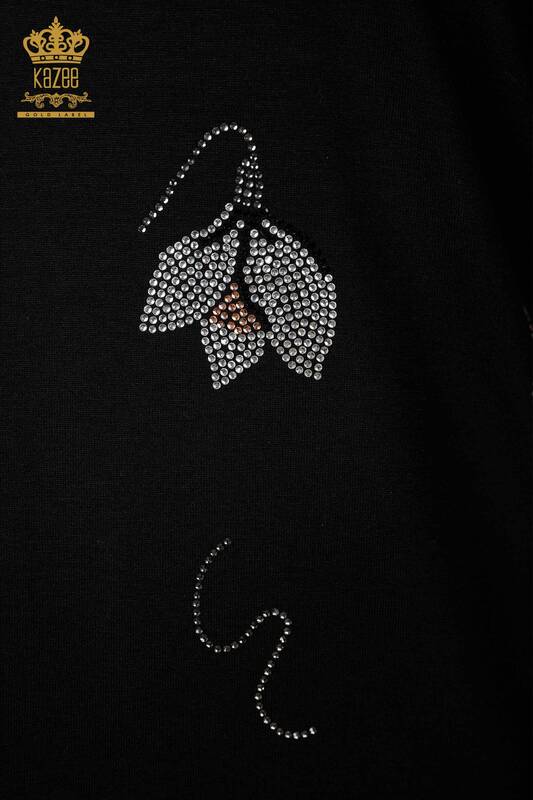 Bluză de damă cu ridicata cu model floral negru - 78934 | KAZEE