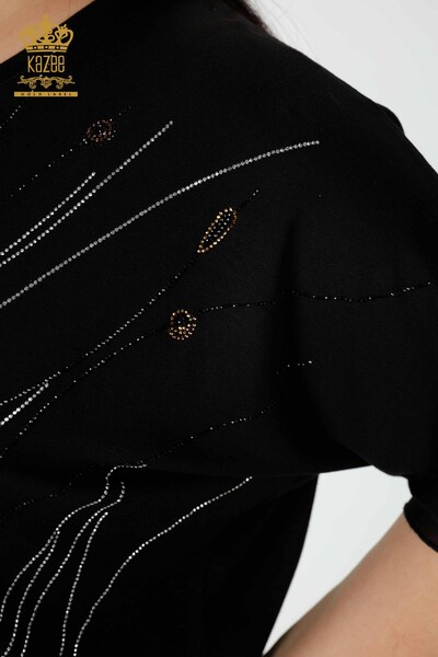 Bluză de damă cu ridicata cu model floral negru - 79028 | KAZEE - Thumbnail