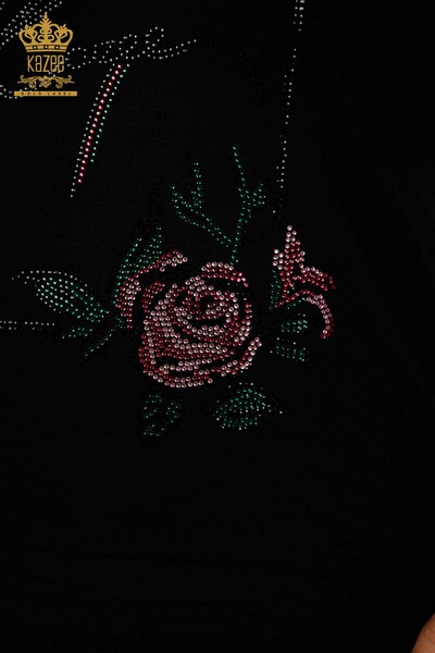 Bluză de damă cu ridicata cu model floral negru - 79042 | KAZEE - Thumbnail