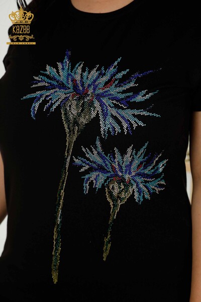 Bluză de damă cu ridicata cu model floral negru - 79369 | KAZEE - Thumbnail