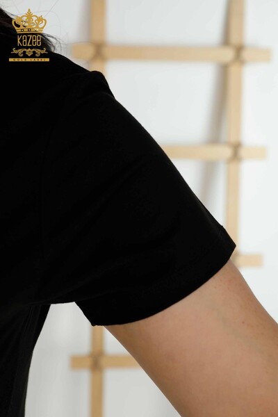 Bluză de damă cu ridicata cu model floral negru - 79369 | KAZEE - Thumbnail