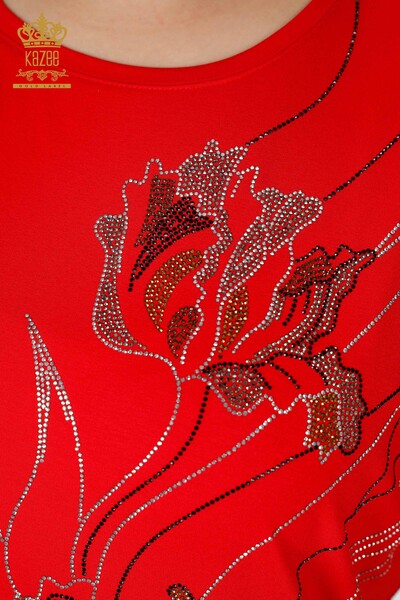 Bluză de damă cu ridicata cu model floral roșu - 79028 | KAZEE - Thumbnail