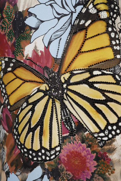 Bluză cu ridicata pentru femei cu model de fluture, brodate cu piatră -12026 | KAZEE - Thumbnail