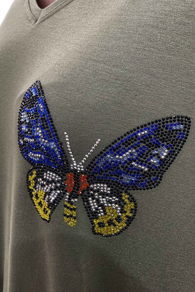 Bluză cu ridicata pentru femei cu imprimeu de fluturi și pietre brodate - 77717 | kazee - Thumbnail