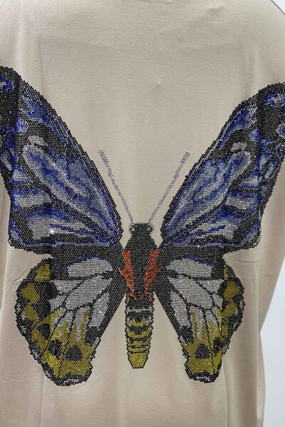 Bluză cu ridicata pentru femei cu imprimeu de fluturi și pietre brodate - 77717 | kazee - Thumbnail