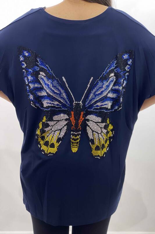 Bluză cu ridicata pentru femei cu imprimeu de fluturi și pietre brodate - 77717 | kazee
