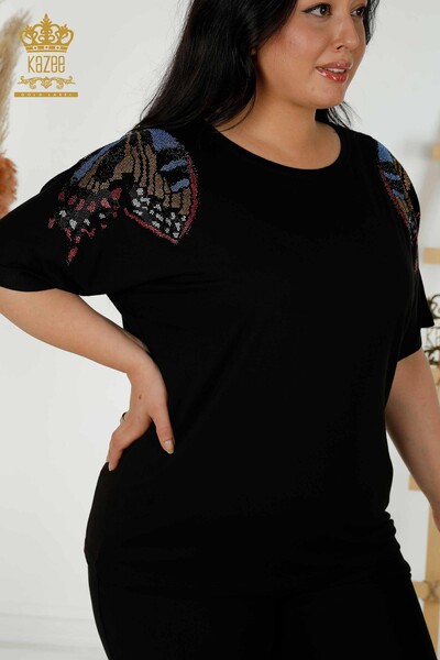 Bluză de damă cu ridicata cu model fluture negru - 79154 | KAZEE - Thumbnail
