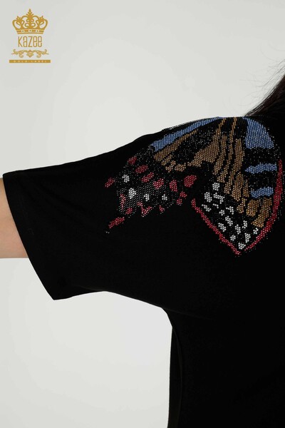 Bluză de damă cu ridicata cu model fluture negru - 79154 | KAZEE - Thumbnail