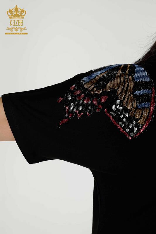 Bluză de damă cu ridicata cu model fluture negru - 79154 | KAZEE