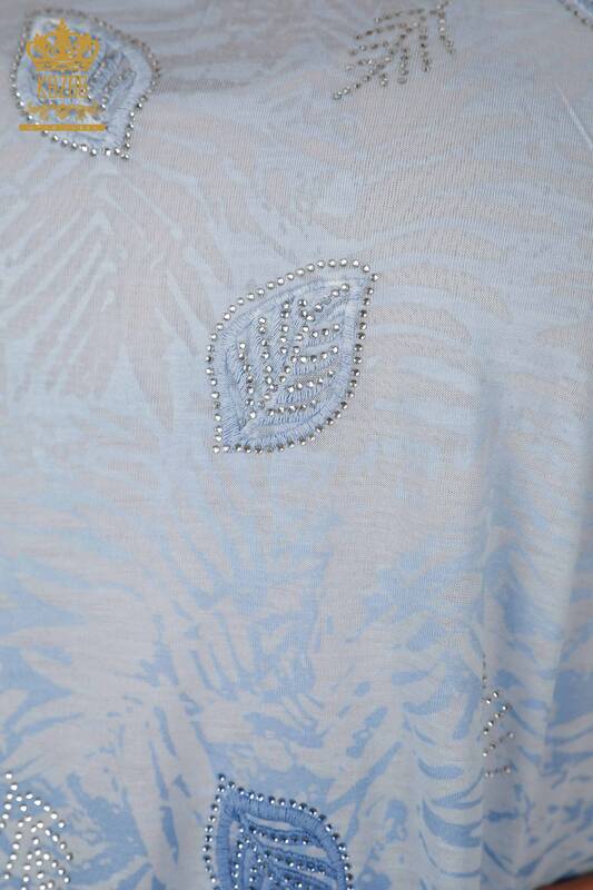 Bluză cu ridicata pentru femei cu frunze Indigo - 79135 | KAZEE
