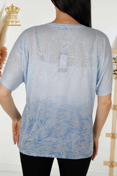 Bluză cu ridicata pentru femei cu frunze Indigo - 79135 | KAZEE - Thumbnail