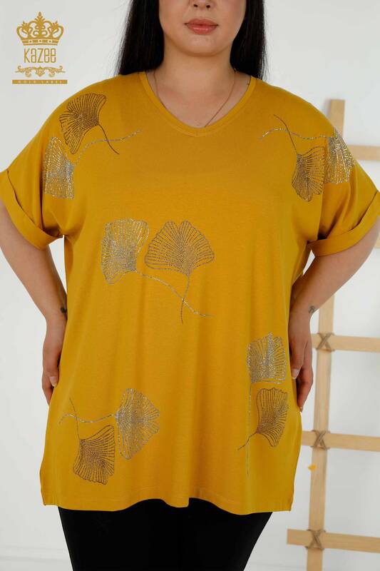 Bluză de damă cu ridicata Sofran cu model frunze - 79318 | KAZEE