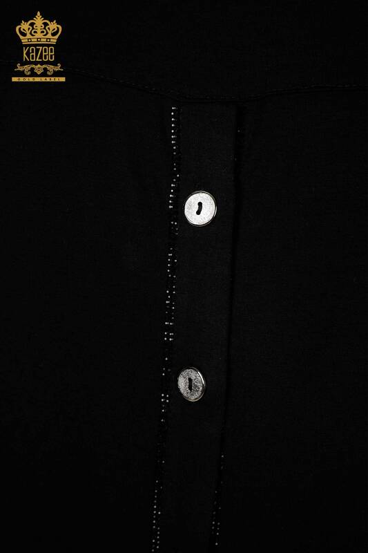 Bluză de damă cu ridicata cu model de păsări neagră - 79296 | KAZEE