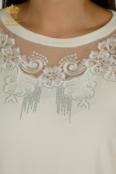 Bluză de damă cu ridicata - Floral Model - Ecru - 79081 | KAZEE - Thumbnail