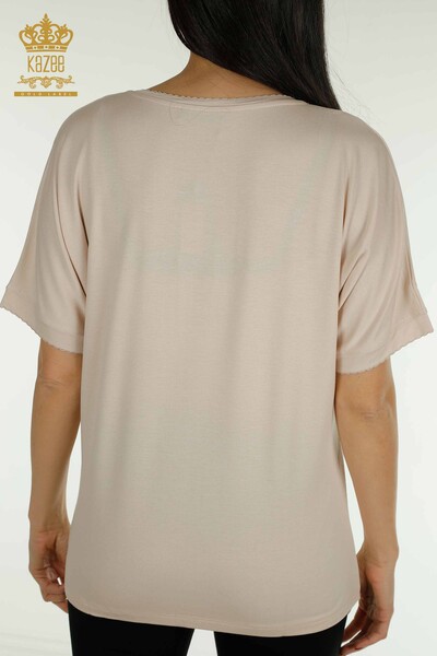 Bluză de damă cu ridicata - Cu modele florale - bej - 79306 | KAZEE - Thumbnail