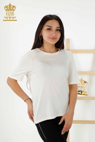 Bluză de damă cu ridicata Basic Ecru - 79219 | KAZEE - Thumbnail
