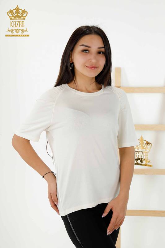 Bluză de damă cu ridicata Basic Ecru - 79219 | KAZEE