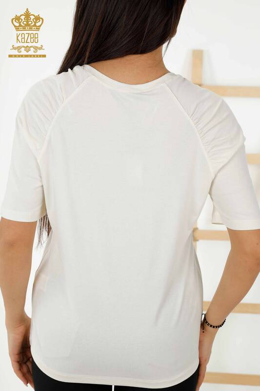 Bluză de damă cu ridicata Basic Ecru - 79219 | KAZEE