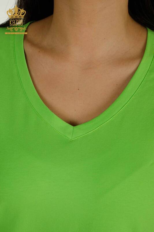 Bluză de damă cu ridicata - Decolteu în V - Verde fistic - 79564 | KAZEE