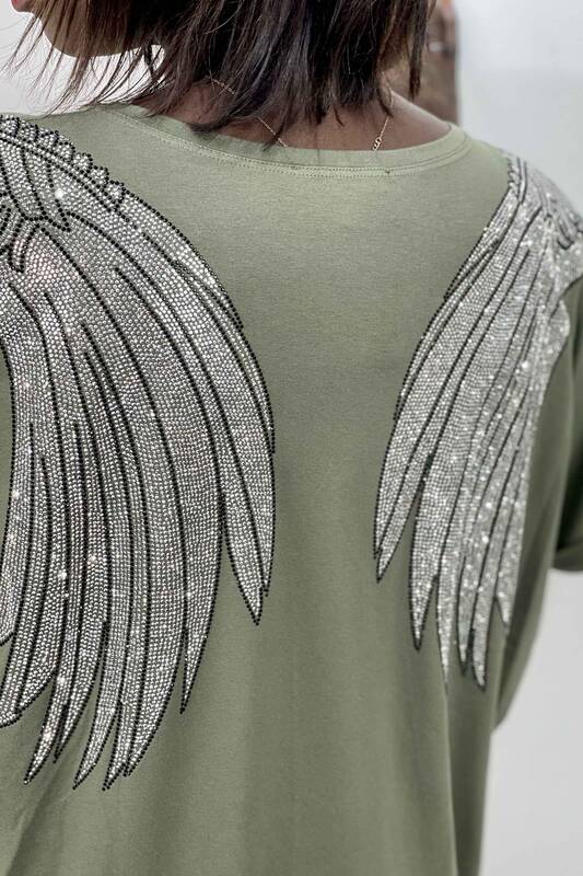 Bluză de damă cu aripi și gât rotund detaliat - 77797 | kazee