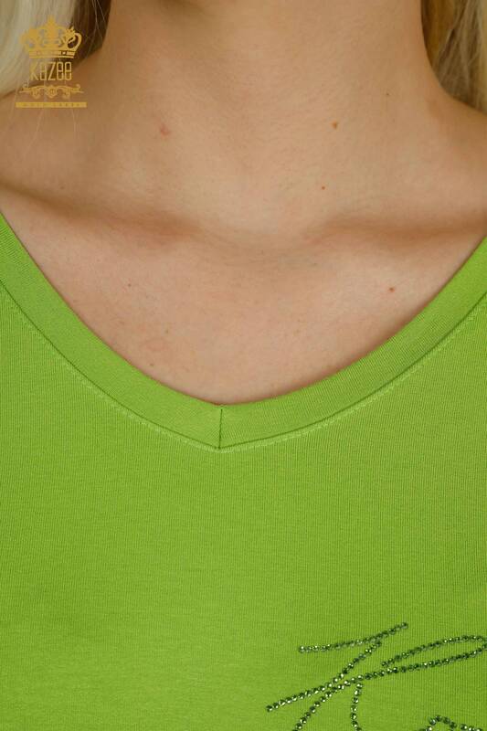 Bluză cu ridicata pentru femei - Detaliată cu nasturi - Verde fistic - 79297 | KAZEE
