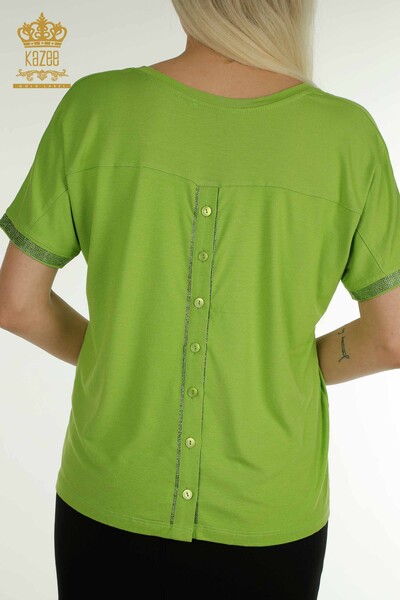 Bluză cu ridicata pentru femei - Detaliată cu nasturi - Verde fistic - 79297 | KAZEE - Thumbnail