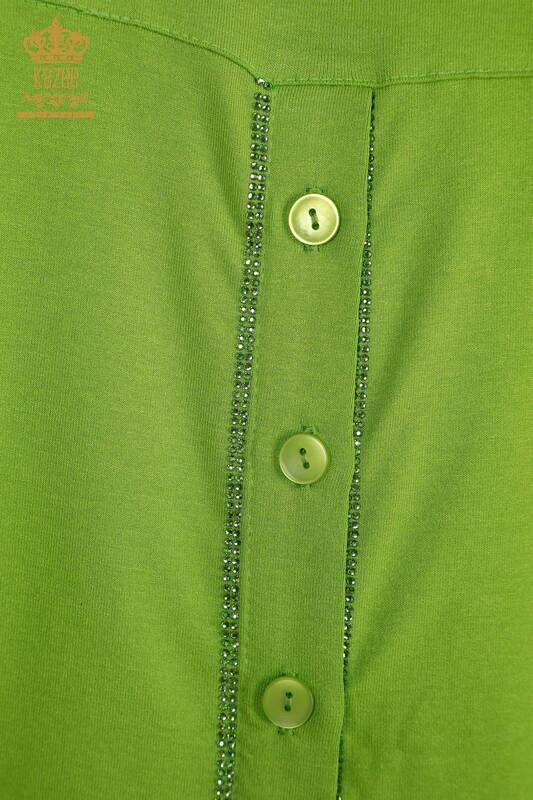 Bluză cu ridicata pentru femei - Detaliată cu nasturi - Verde fistic - 79297 | KAZEE