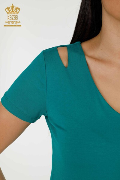 Bluză de damă cu ridicata cu detaliu pe umeri Verde - 79220 | KAZEE - Thumbnail