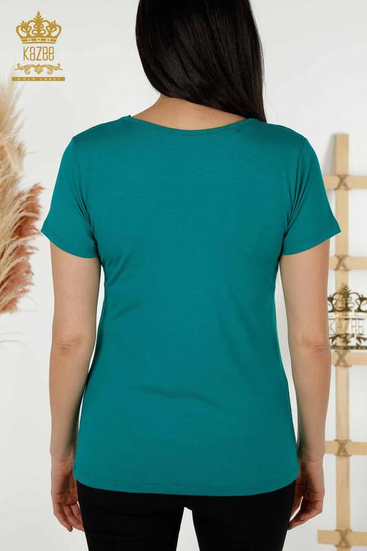 Bluză de damă cu ridicata cu detaliu pe umeri Verde - 79220 | KAZEE