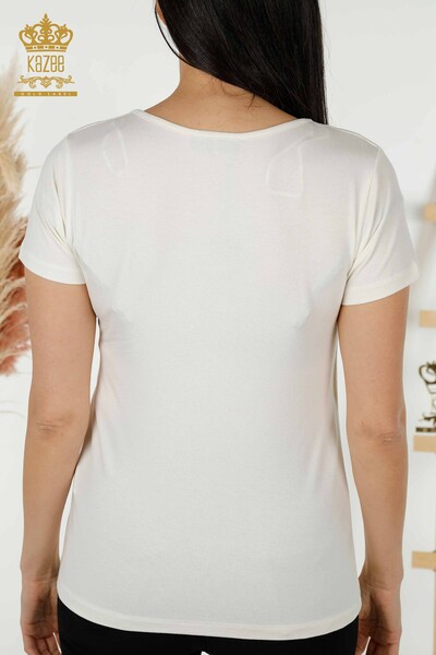 Bluză de damă cu ridicata detaliată pe umeri Ecru - 79220 | KAZEE - Thumbnail