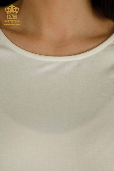 Bluză de damă cu ridicata - Detaliată pe umeri - Ecru - 79527 | Kazee - Thumbnail