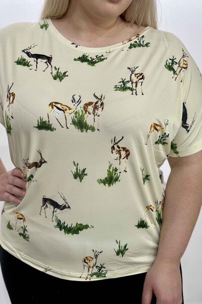 Bluză cu ridicata pentru femei cu imprimeu digital de figuri de animale - 77689 | kazee - Thumbnail