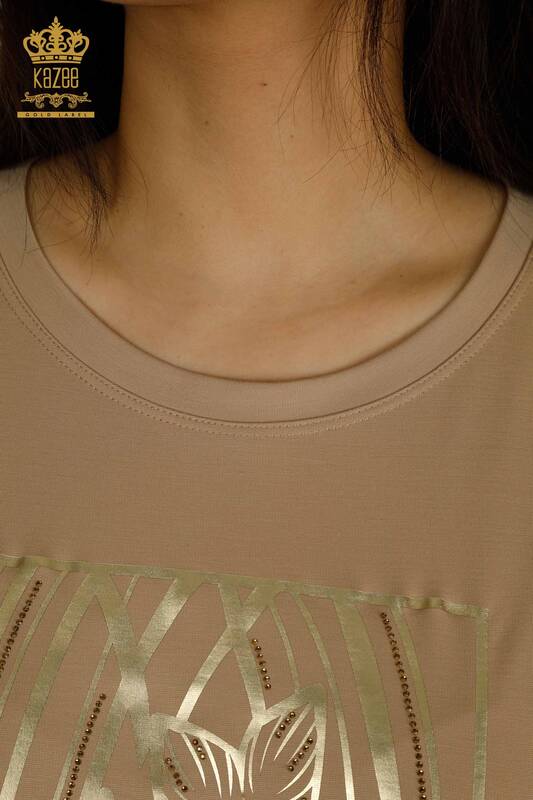 Bluză de damă cu ridicata - Floral model - bej - 79528 | KAZEE