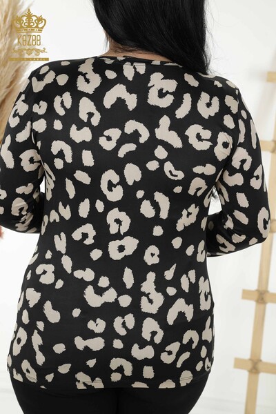 Bluză de damă cu ridicata imprimare digitală negru bej - 77770 | KAZEE - Thumbnail