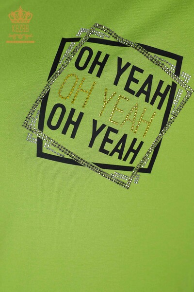 Bluză de damă cu ridicata cu detaliu text Verde fistic - 78955 | KAZEE - Thumbnail