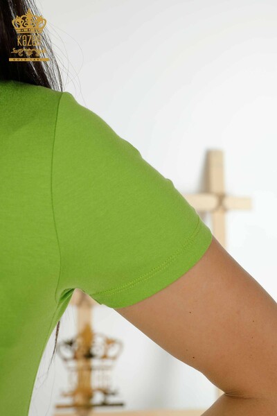 Bluză de damă cu mânecă scurtă cu ridicata Verde fistic de bază - 79287 | KAZEE - Thumbnail