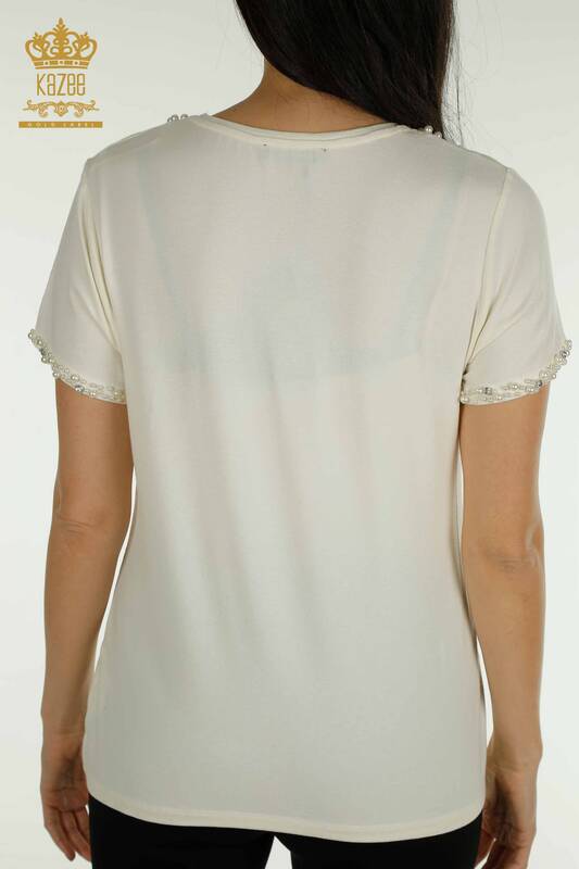 Bluză de damă cu mânecă scurtă Ecru - 79197 | KAZEE