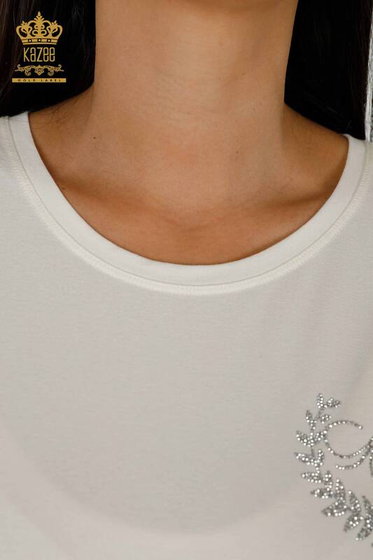 Bluză de damă cu mânecă scurtă Ecru - 79236 | KAZEE
