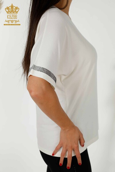 Bluză de damă cu mânecă scurtă Ecru - 79236 | KAZEE - Thumbnail