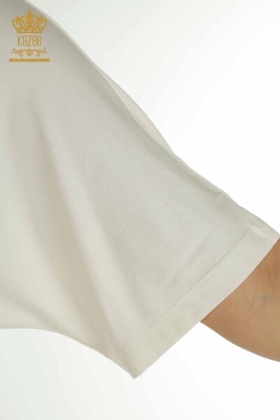 Bluză cu mânecă scurtă pentru femei Ecru - 79302 | KAZEE - Thumbnail