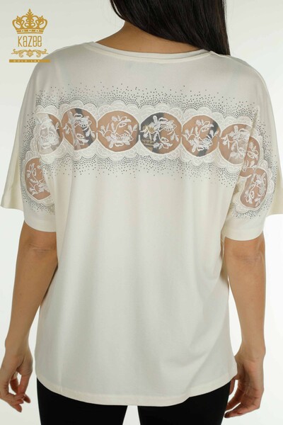Bluză cu mânecă scurtă pentru femei Ecru - 79302 | KAZEE - Thumbnail