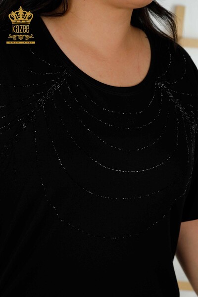 Bluză de damă cu mânecă scurtă negru Ecru - 79334 | KAZEE - Thumbnail