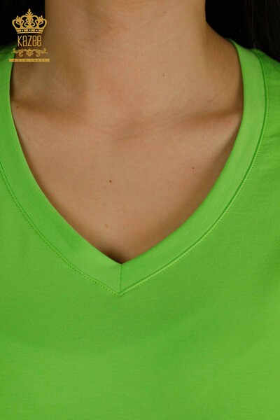 Bluză de damă cu ridicata - Mânecă scurtă - Verde fistic - 79561 | KAZEE - Thumbnail